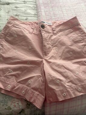 Old Navy Pink Daisy Embroidered Bermuda Shorts